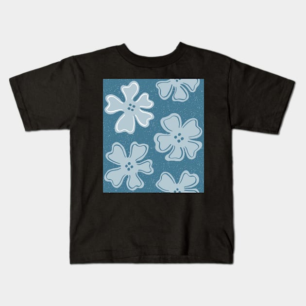 Pattern of light blue and white button flowers on blue Kids T-Shirt by colorofmagic